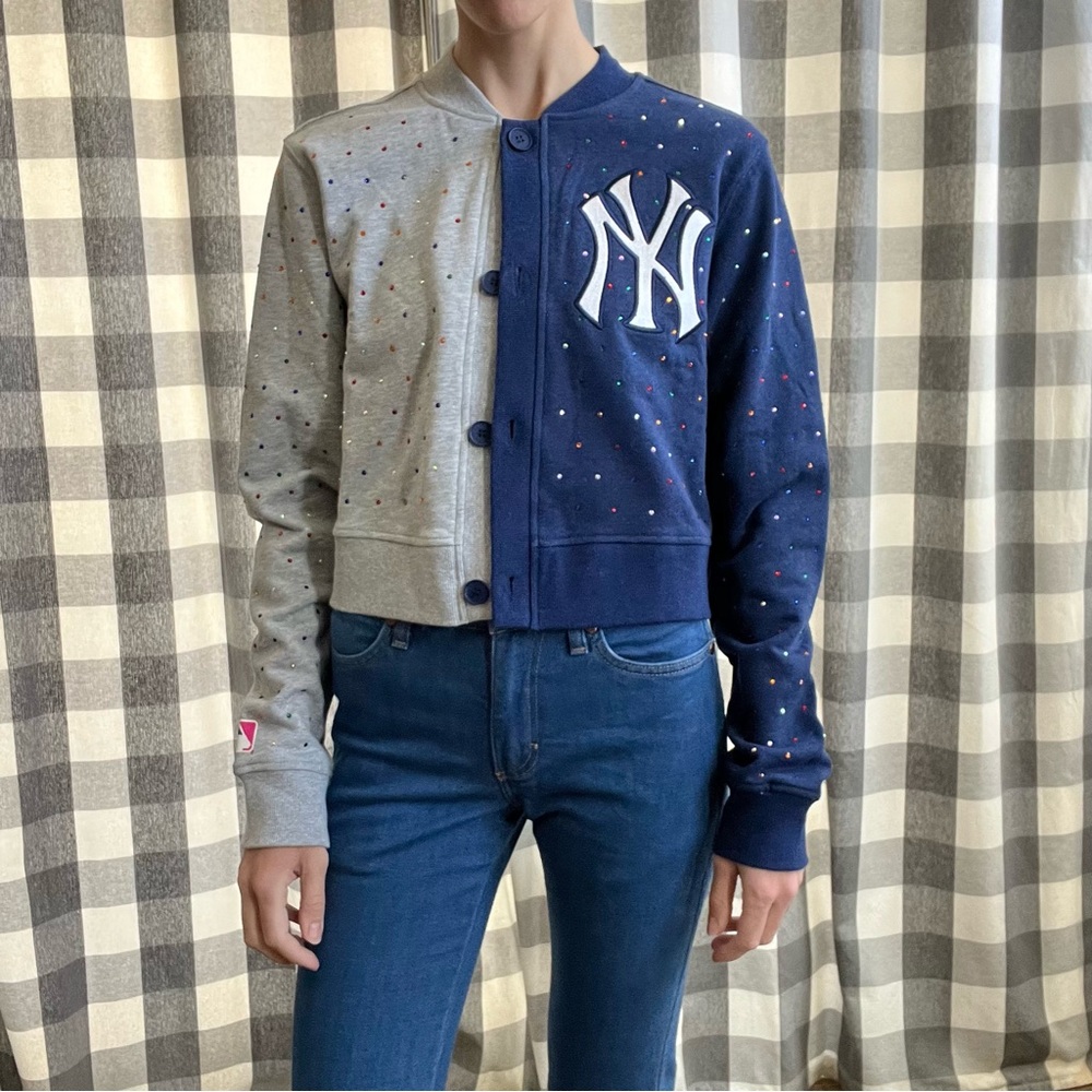 Terez NYY Navy and Gray Varsity Cardigan